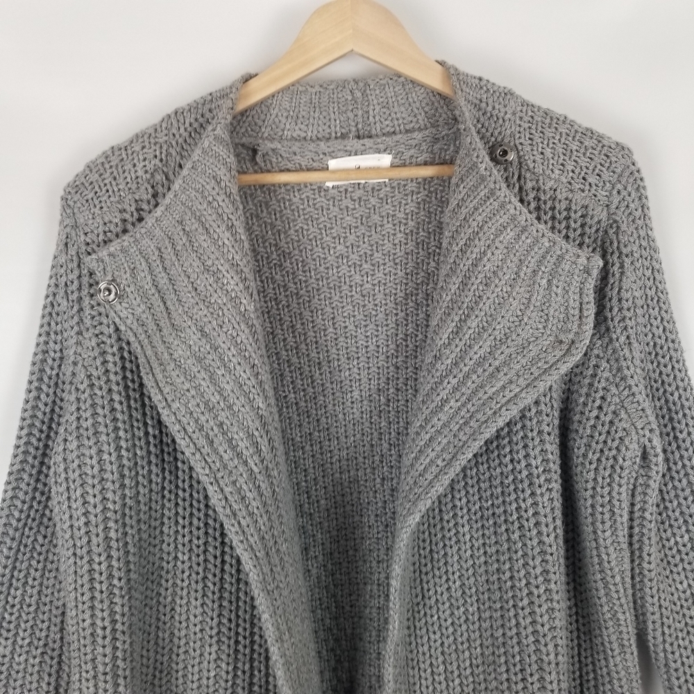 Lou‎ & Grey Crossover Wrap Cardigan Sweater Gray Wool Cotton Blend